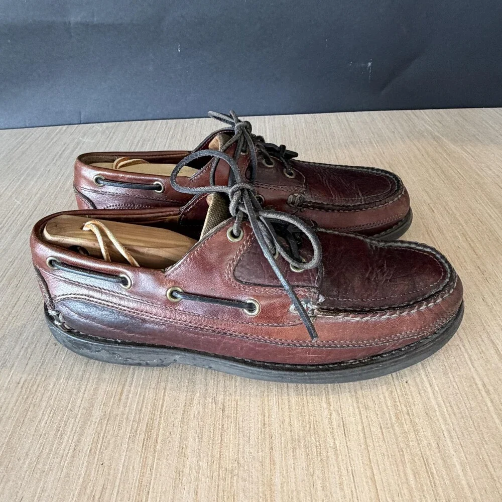 Vintage L.L. Bean Shoes Mens Size 8.5 Brown Leather Boat Deck Moc Toe